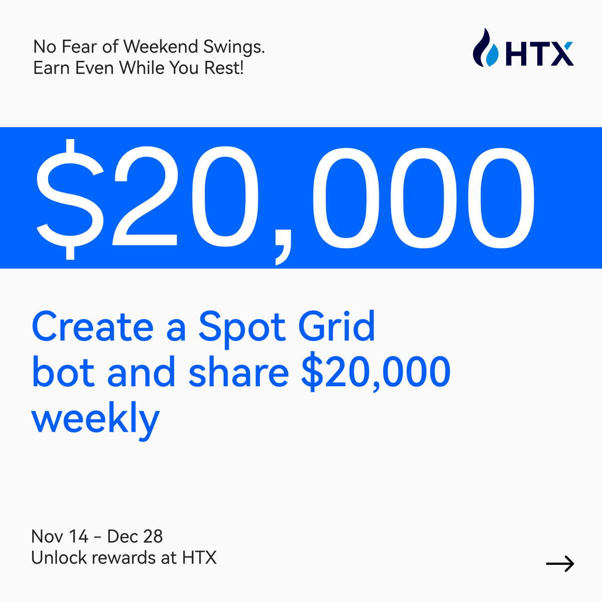 HTX_Global's tweet photo. 🙃Big Weekend Volatility? No Worries!

Catch Every Swing with Spot Grid Bots:
🔹Stack 200%+ APY
🔹Launch your bot, let it work
🔹$20K in weekend rewards
Ends Dec 28th

Start: https://t.co/hKu4dwd0Ii https://t.co/MlpVE15YMN
