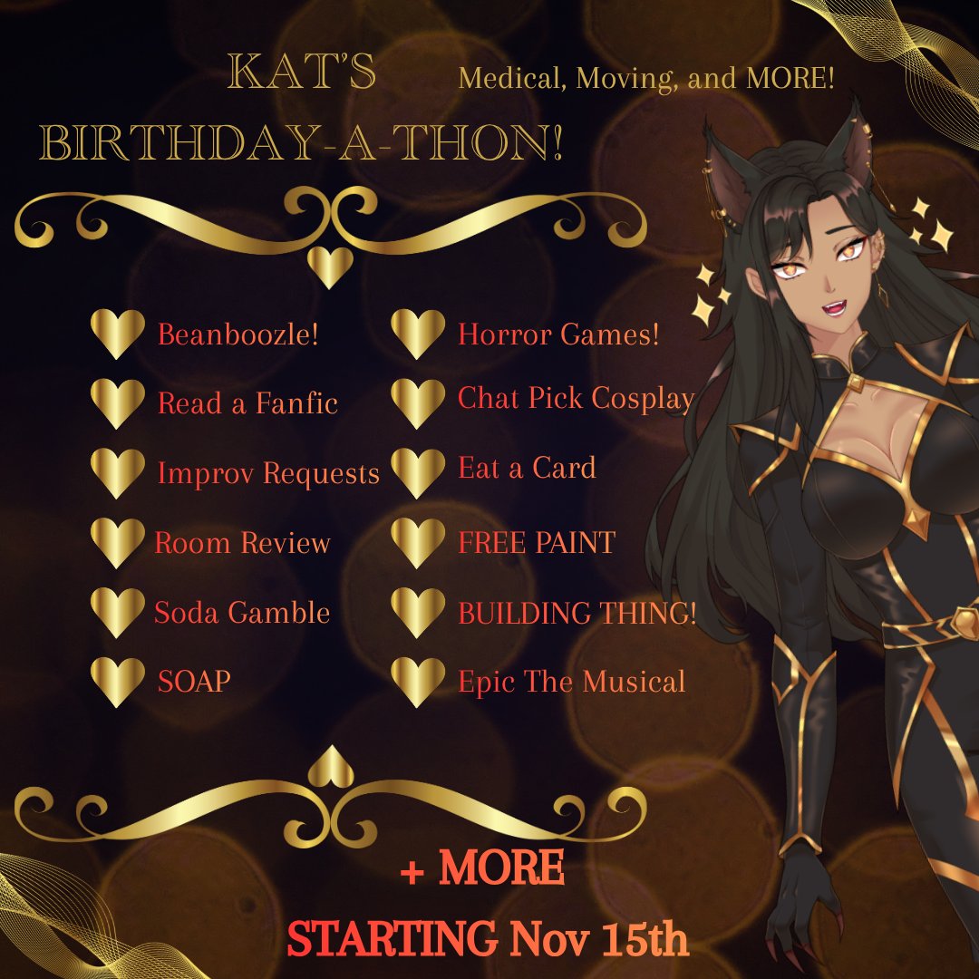 ANNOUNCING MY BIRTHDAY-A-THON!! So excited to celebrate my birthday and my 8 year streaming anniversary on Twitch with games, prizes, silly drawings, and more! Subs, bits, donos, and follows all add to the timer! Starting tomorrow, Saturday the 15th! Excited to yap with you all🥰