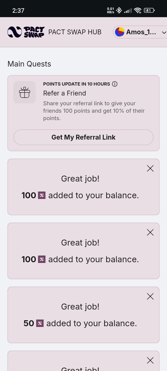 Pact Swap Labs Loyalty Program Airdrop Is Live

• Cost: $0 (FREE)
• Reward : Confirmed (PACT)
• Backed : DNA &amp; Top tier 1 Vc

 Step-by-Step Guide
👇👇

➡️ Register Here: hub.pactswap.io/loyalty?referr…

- Connect your Wallet
- Connect ( X ) Twitter
- Complete All Social Task
- Done 💯