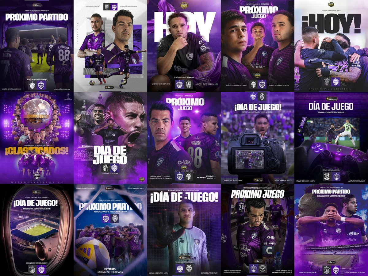 Agim7's tweet photo. Aprovechando que terminó la temporada para Metropolitanos FC, quisiera mostrarles el trabajo que hice en las imágenes de "Next Game" y "Matchday". En la mayoría de los casos, buscando diferenciarnos de los otros equipos, hice gráficas estilo "poster" que contaran una historia. https://t.co/kriusI2J0I
