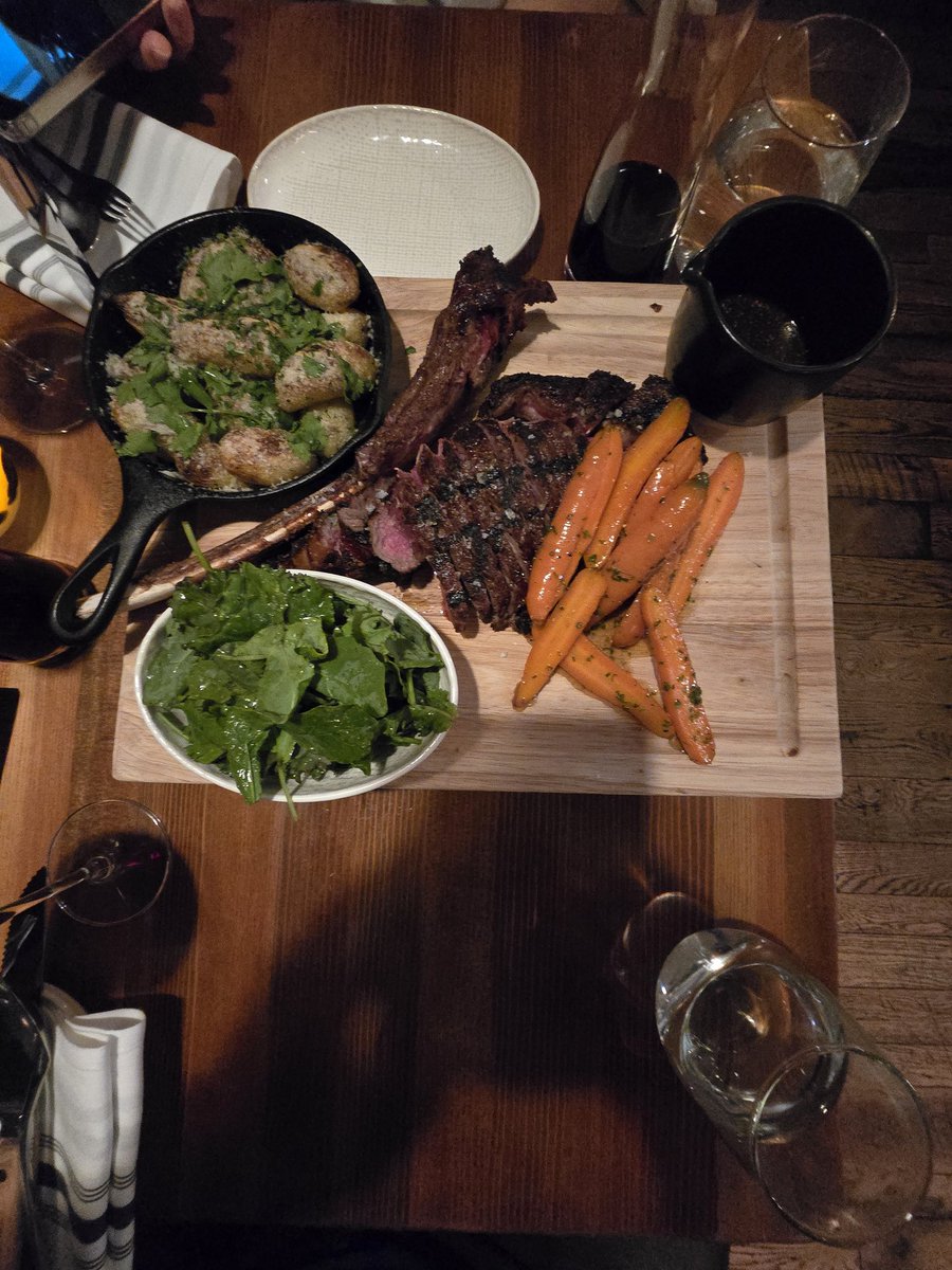 Bepperony's tweet photo. I give you the bison tomahawk with potatoes, and carrots.  WYD? https://t.co/SiL1cxol59