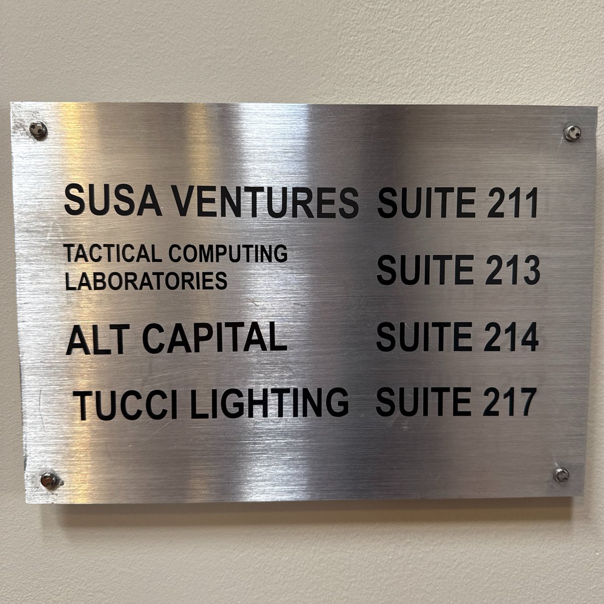 Just need Tactical Computing and Tucci Lighting to launch funds so we can make it a full sweep of the office  <a href="/SusaVentures/">Susa Ventures</a> <a href="/_altcapital/">Alt Capital</a>