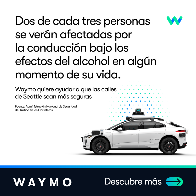 WaymoCommunity's tweet photo. Todos merecemos un mundo sin conducción bajo los efectos del alcohol. Descubre cómo Waymo trabaja para que nuestras calles sean más seguras.