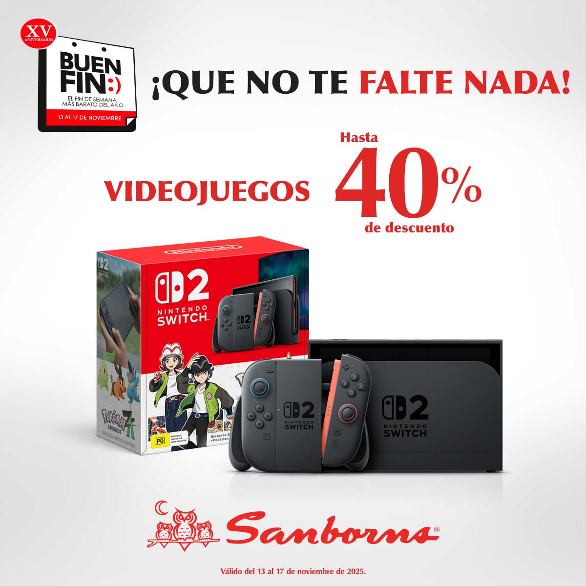 Es momento de subir de nivel 🎮🔥
Aprovecha este Buen Fin para estrenar consola, juegos y accesorios. cutt.ly/Pteuj0Yz 

Hasta 40% de descuento.

Consulta términos y condiciones en: bit.ly/4hQWbtw

#BuenFinEnSanborns #BuenFin2025 #DescuentosSanborns #BuenFin