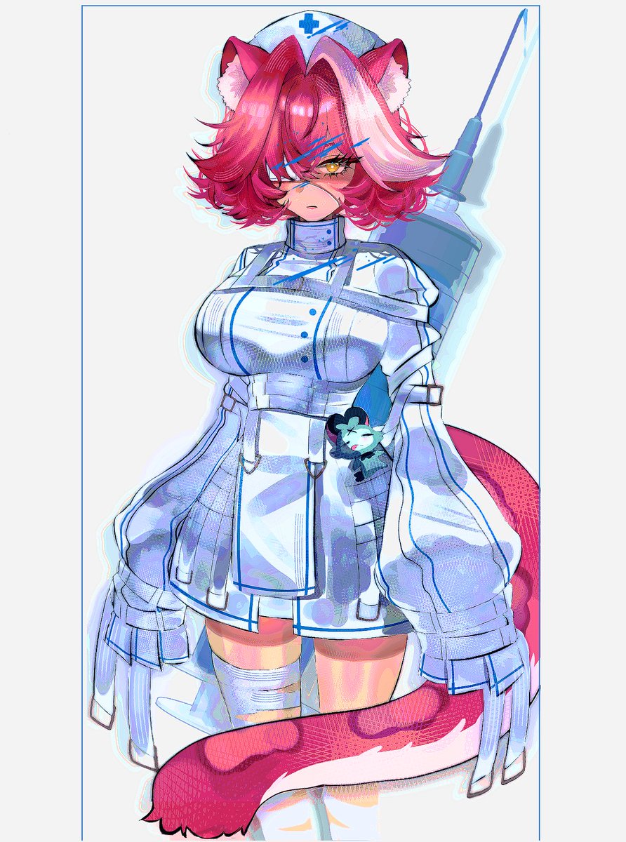 amaidraws's tweet photo. Nurse Raora is gonna inject you with Chattini serum #RaorArt  #hololive https://t.co/h6wWOAC4re