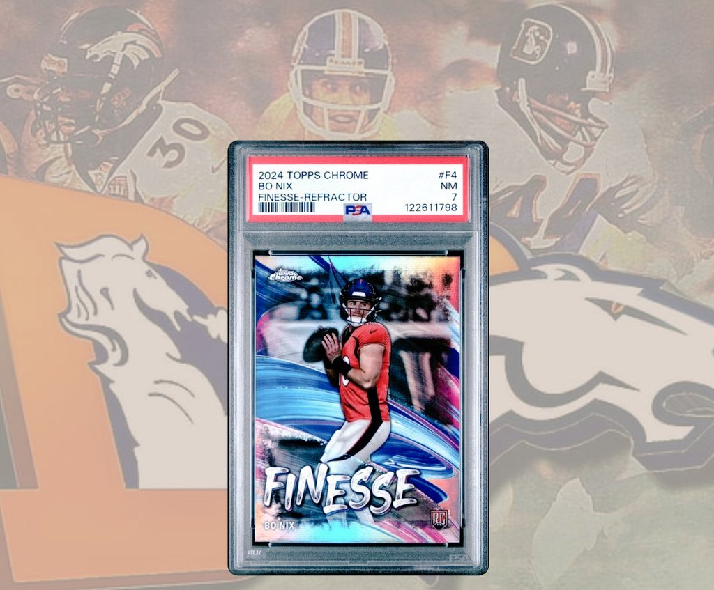 EEK_Sports's tweet image. BO NIX FINESSE REFRACTOR PSA 7 
2024 Topps Chrome F4
Rookie swagger on full display.
Pure pocket-presence poetry.
Everybody wants that "Perfect" 10
But here in #BroncosCountry
We know how Perfect a 7 is.
🏈💎 #BoNix #ToppsChrome #RookieFinesse
@CardPurchaser @outlawcardshq