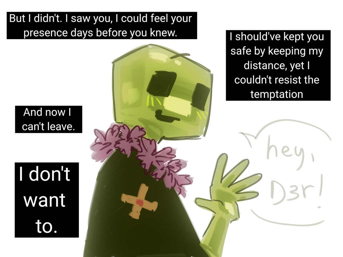 HackerStreet2's tweet image. An idea for a fic where D3r somehow survived the Yellow King, but he only had a few days to live and he made the selfish decision to meet Avery in person rather than leave a note

#d3rlord3 #averythemayo #slimeknight #minecraftarg