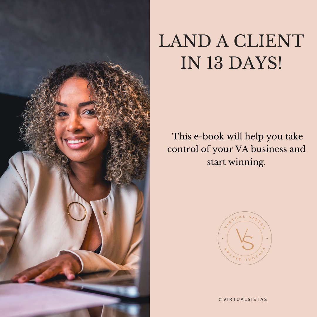 virtualsistas's tweet image. ✨ Land a Client in 13 Days! ✨  

Have you been an assistant for a while but haven&apos;t had much luck landing clients? 

Are you tired of lowering your standards in order to land clients?

Grab your copy at virtualsistas.com!

#CREVAs #VirtualSistas #CRESupportServices