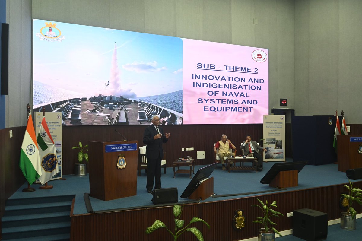 InNwc's tweet image. #NWC Maritime History Seminar #ChatAtChola delivered an illuminating exploration of Indian Navy’s indigenisation journey, charting its rise from a Buyer’s Navy to a confident Builder’s Navy.

Eminent veterans Capt NS Mohanram, VAdm B Kannan, Capt S Prabhala, VAdm IC Rao &amp;amp; VAdm KO…