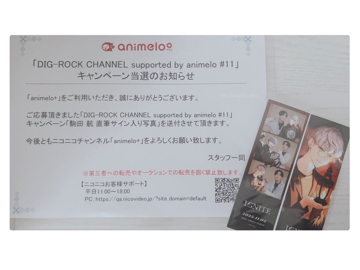 DIG-ROCK CHANNEL supported by animelo # 11 直筆サイン入り写真当選