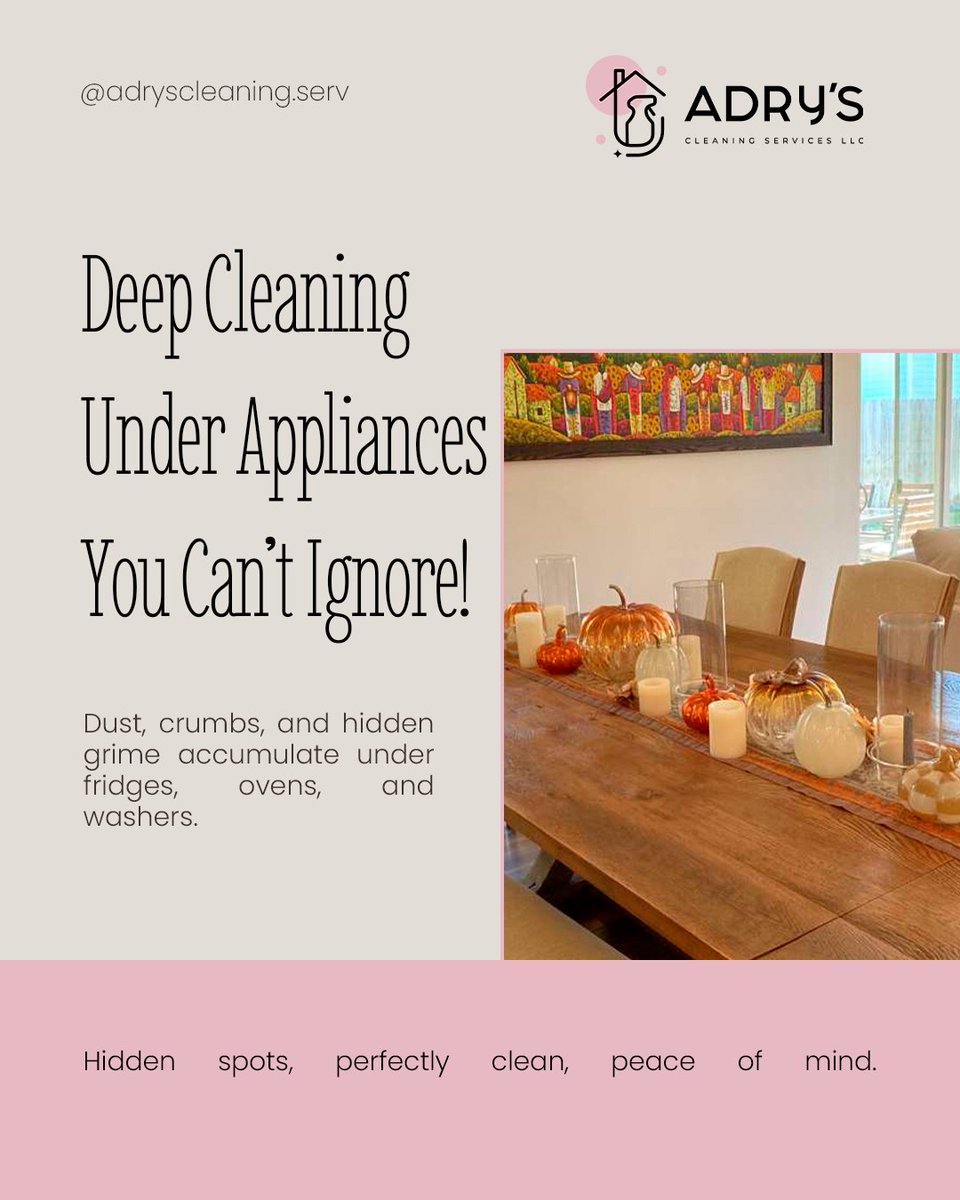 AdrysCleaning's tweet image. 🧹✨ Deep Cleaning Under Appliances You Can’t Ignore! 🏡💡
Dust, crumbs, and hidden grime accumulate under fridges, ovens, and washers. 

🌐 adryscleaningservices.com

📞 (832) 891-5651

💫 “Hidden spots, perfectly clean, peace of mind.” 💫

#TheHeightsCleaning #DeepCleaningTips