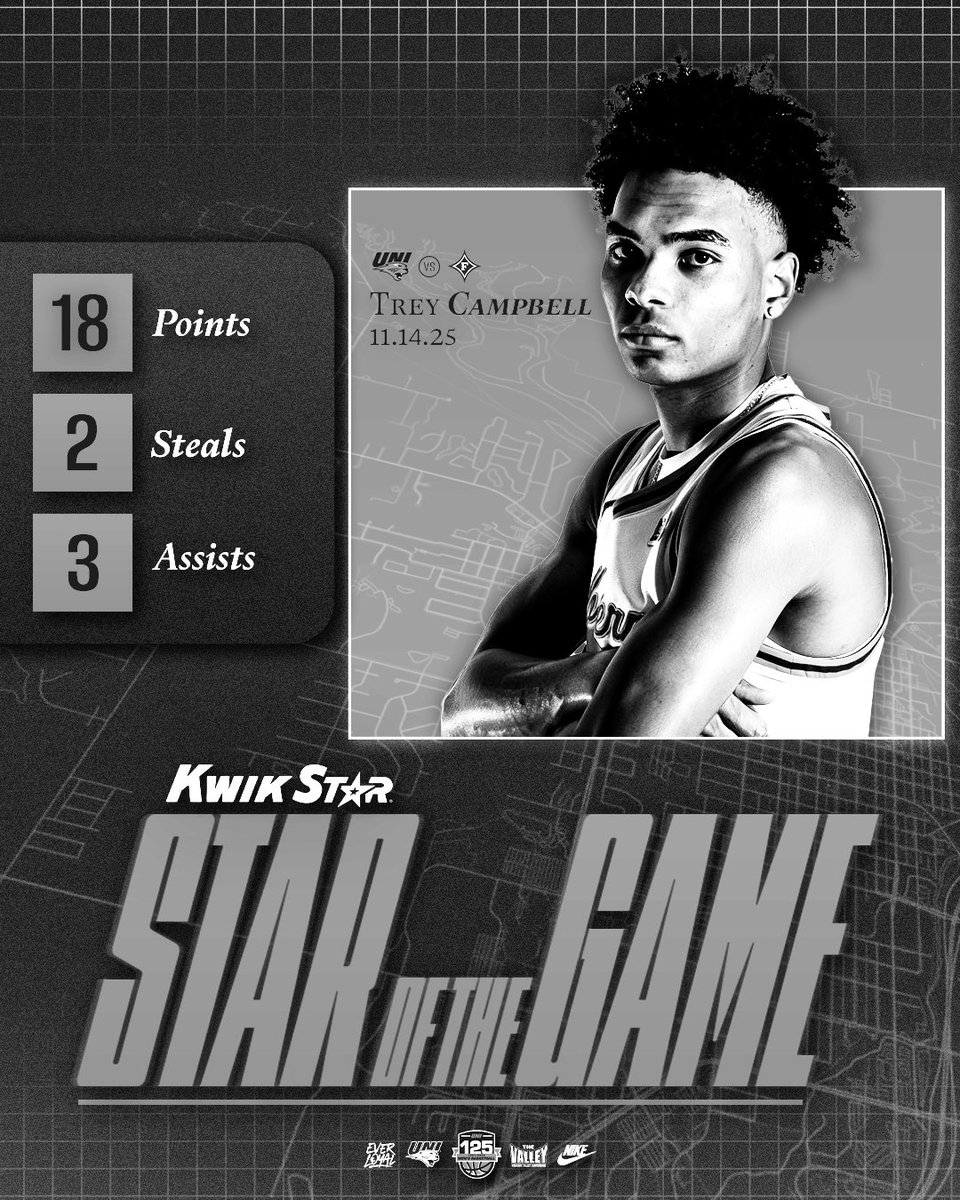 Leading the Panthers with 18 points scored, <a href="/trey_campbell4/">trey campbell</a> is tonight’s <a href="/KwikStar/">Kwik Star</a> Star of the Game!

#EverLoyal | #1UNI | #Family | #UNIMBB125
