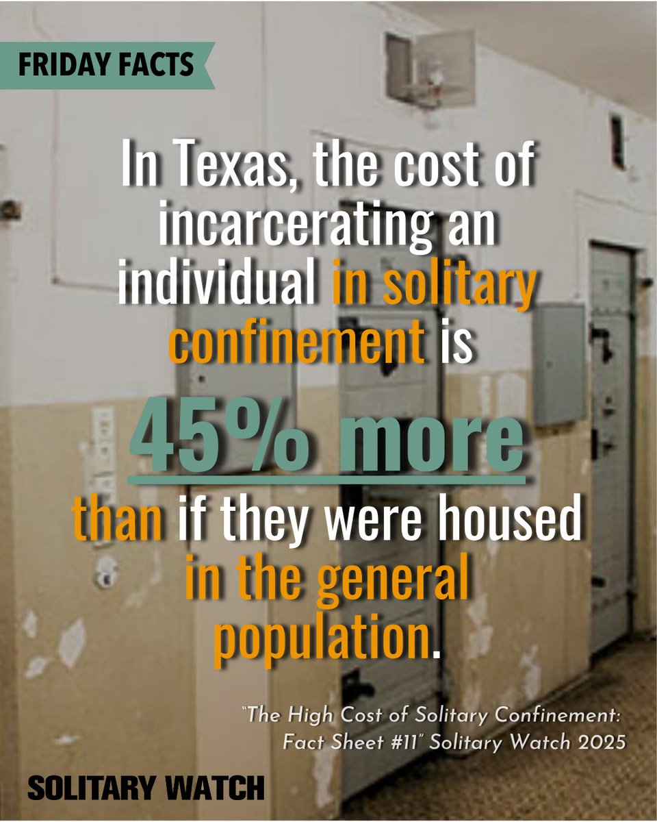 solitarywatch's tweet photo. Our new fact sheet, “The High Cost of Solitary Confinement,” breaks down what solitary really costs — to people, communities, and taxpayers.

It exposes why this failed practice drains resources and highlights more effective alternatives.

Read it today!
https://t.co/jni6wmLCGJ https://t.co/X04Zm3B2XT