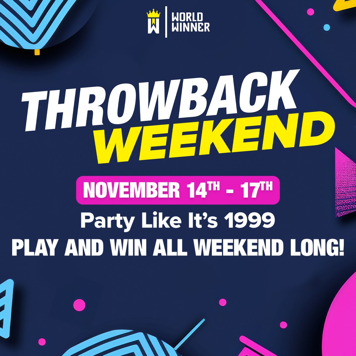 WorldWinner's tweet image. 🕹️ THROWBACK WEEKEND IS HERE! 🕹️

Dust off your dial-up and grab your Tamagotchi... ’90s vibes are loading!

Nov 14–17: Party like it’s 1999 🎉 Play your fave games and rack up those wins like a secret cheat code. 😉🚀

#ThrowbackWeekend #WeekendVibes #WorldWinner