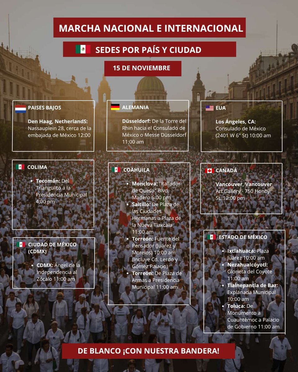 AhiAlemoran's tweet photo. #ALasCalles15Nov
¡México se levanta!
90 ciudades ⬇️🇲🇽 https://t.co/iDMe3RZvyp