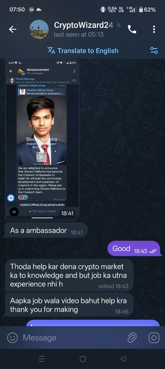 One of my followers just got a job in the Crypto industry…
and honestly, I felt genuinely happy today.

This is the kind of thing that reminds me why I share whatever I’ve learned.
Seeing someone from our own community grow, improve, and finally break into Web3 it hits