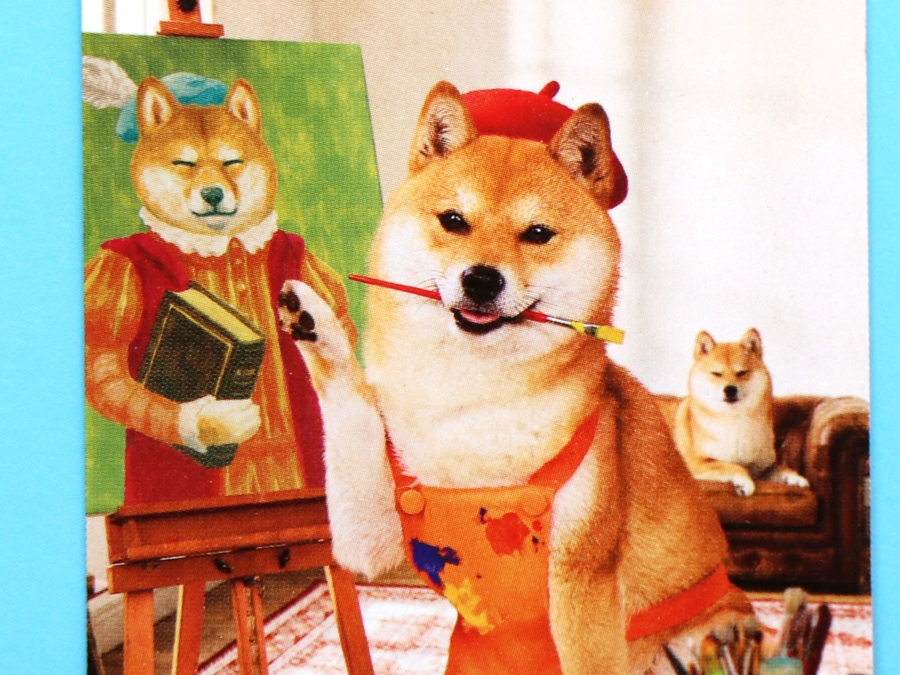 takahashi__'s tweet image. 限定版柴犬図書カードNEXTが発売中です。「お絵描き」「編みもの」の2種類、かわいい特製台紙＆封筒に入れられますよ。
ここだけの話なんですが、あの絵画は実は犬ちゃんが自分で描いたものではないんです…　私、高橋将貴がゴースト画家として描かせていただきました～！
hello.toshocard.com/limited_editio…