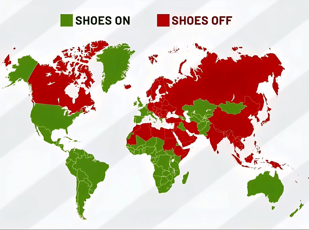 Globalstats11's tweet image. World Map of Shoes On vs Shoes Off in the House 👞🏠