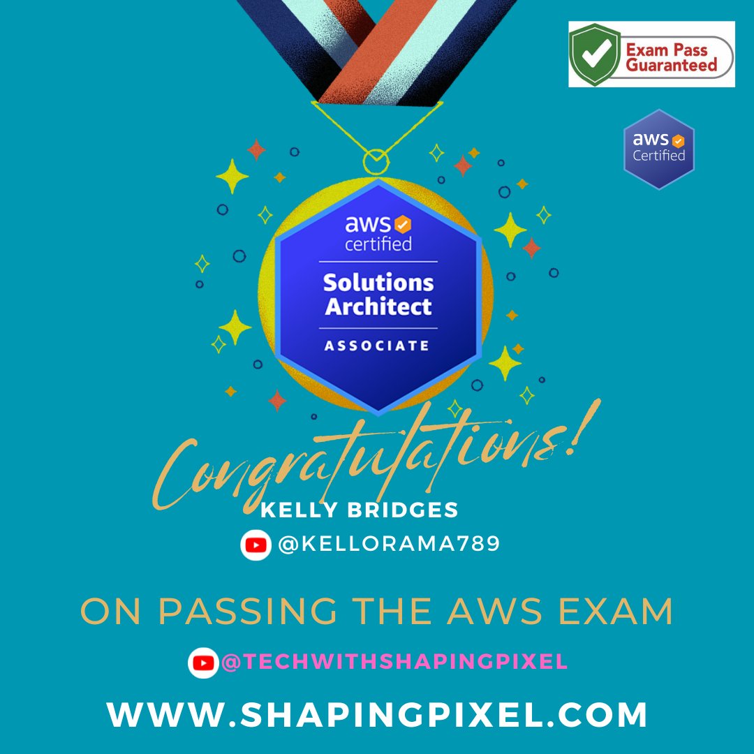 shaping_pixel's tweet image. 🌟👏 Huge congratulations to Kelly Bridges on successfully passing the AWS Certified Solutions Architect – Associate (SAA-C03) exam! 🎉

#AWS #SolutionsArchitect #SAAC03 #CloudComputing #CertificationSuccess #TechJourney #CongratulationsKelly