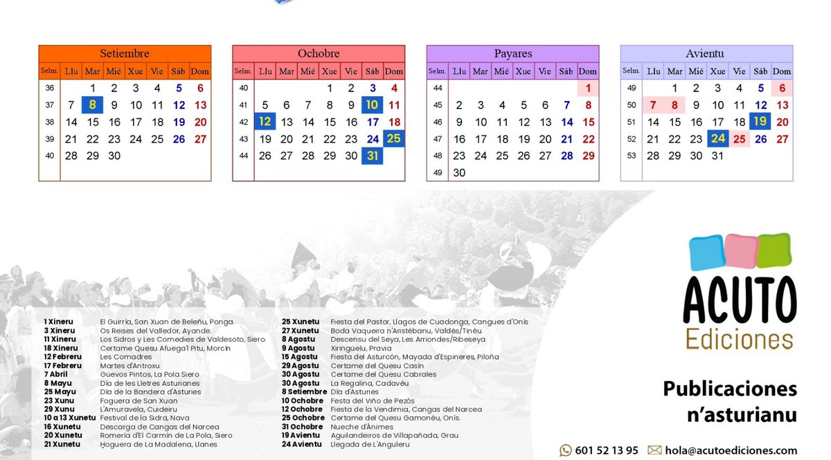 🎁 ¡Tenemos un regalín pa ti! Consigui'l calendariu 🗓 d'eventos y fiestes tradicionales d'Asturies de 2026 nun PDF n'A3 imprimible equí ➡ acutoediciones.com/calendariu2026