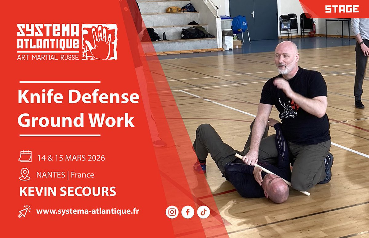 SystemAtlantic's tweet image. 🔥 STAGE EXCEPTIONNEL - KEVIN SECOURS 

ℹ️ Knife defense &amp;amp; Ground work 

📅 Dates : 14-15 MARS 2026
📍 Lieu : NANTES |Loire Atlantique 

✏️ Réservez vite votre place : systema-atlantique.fr/stage-internat…

📩 Infos : contact@systema-atlantique.fr

#martialarts #selfdefense #nantes #Systema