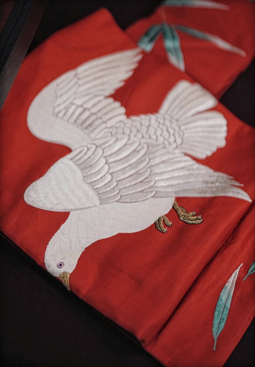 本日のショーケース 大胆な刺繍 アンティーク鳩名古屋帯👘🕊️🪶✨