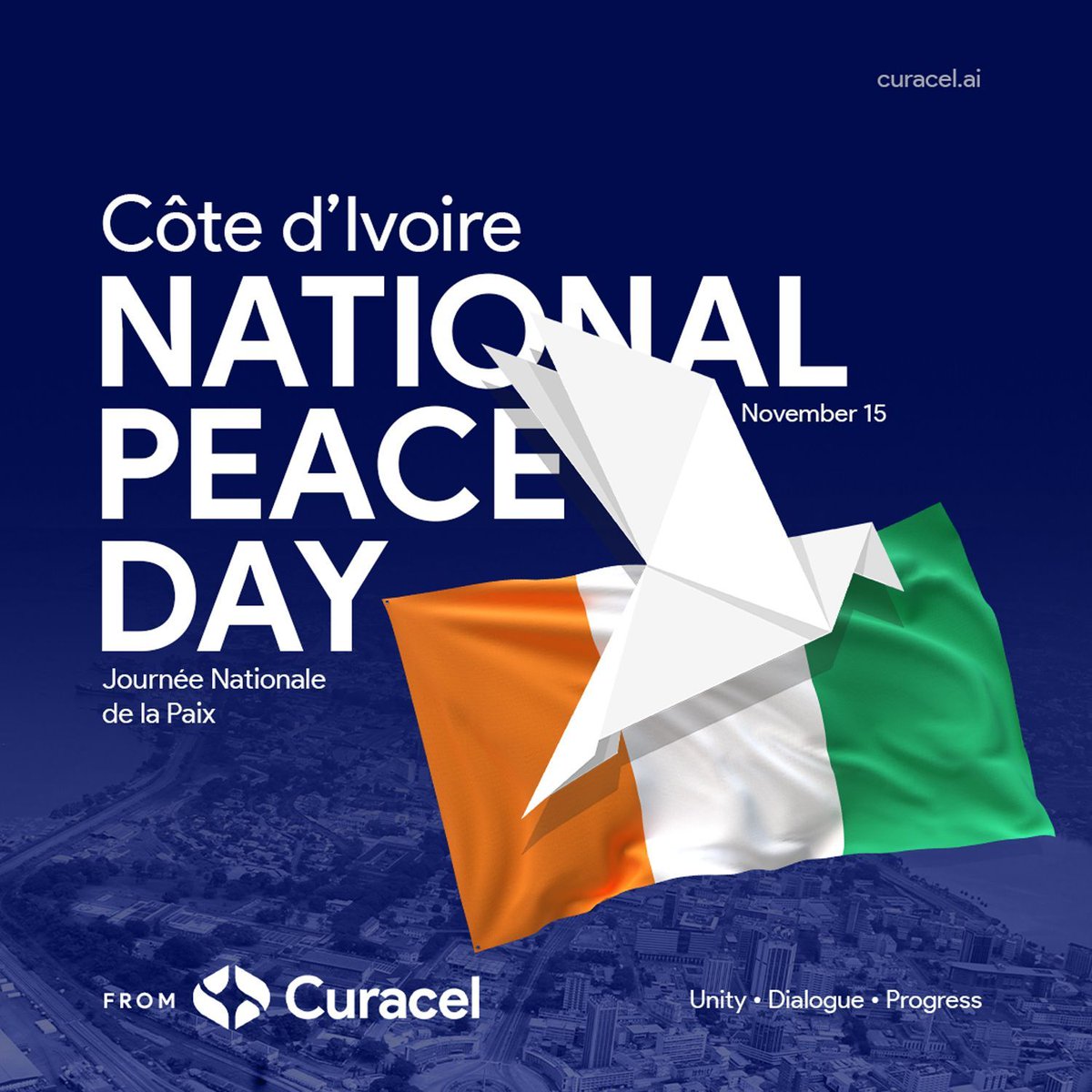 Côte d’Ivoire 🇨🇮 — National Peace Day.

Unity • Dialogue • Progress. 

May peace guide our steps today and always. 🕊️
#NationalPeaceDay #CotedIvoire #Peace