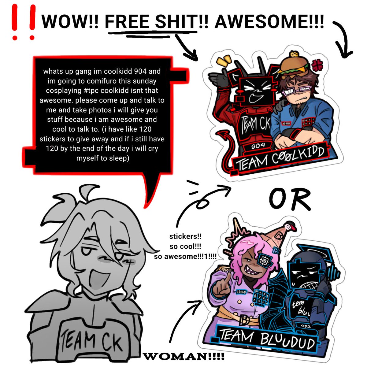 asteveex's tweet image. hey... any indonesian #terminationprotocol ers coming to #CF21 this sunday...? #no..? darn... guess none of you are getting my #awesome free tpc #c00lkidd #007n7 and #bluudud #118o8 stickers im giving away... heh, its okay... im not #sad........