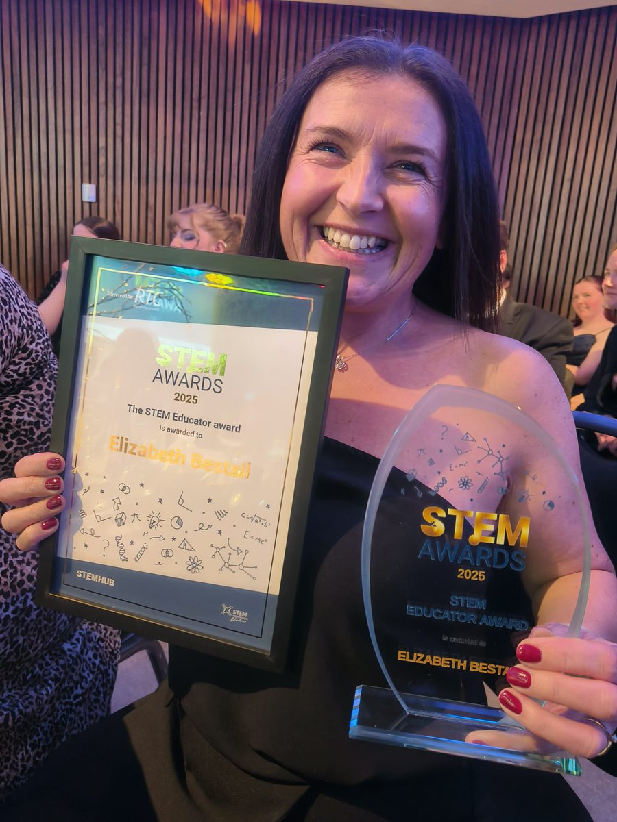 TASEComputing's tweet image. 🌟Thrilled to win the STEM Educator Award at the #STEMAwards2025!🌟 
Every lesson, robot race, cybersecurity challenge and unforgettable trip was for the learners who inspire me every single day. Thank you to everyone who’s supported me and believed in the power of STEM! 🙌🖥️🚀