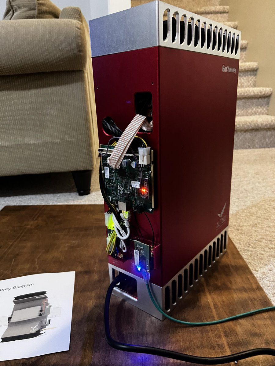 mrmasternode's tweet photo. This #HeatPunk got my @altair_tech #BitChimney DIY kits in today ๐๐ฅณ
Amazingly fast shipping from ๐บ๐ธ to ๐จ๐ฆ
Still have to clean my hash boards & tune @luxor OS to maximize performance & balance TH/s, power consumption & heat output.
Looking good so far. Building these based on Antminer S19J Pro+ 122 TH/s & solo mining Bitcoin to my own @umbrel node.