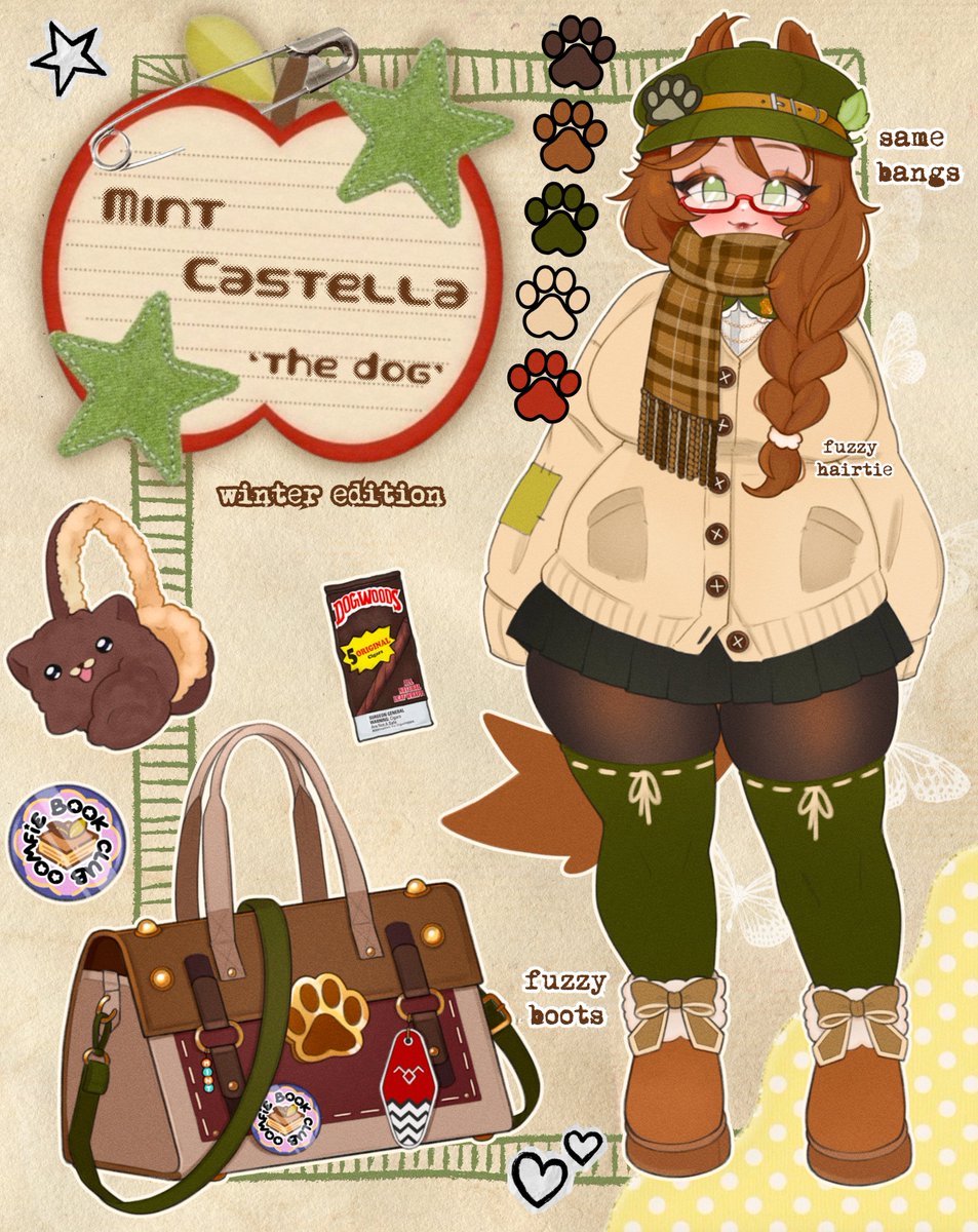 I was responsible for the outfit design and concept illustration for <a href="/mintcastella/">mint castella | girls fc</a>'s winter look!! 🐕🍃❄️

It was such a massive honor and fun challenge to design a new look for one of my beloved friends!! WAN WAN OOMFIES!! 

also HUGE thank you to <a href="/mofuworkshop/">Mofu Workshop</a> for all their