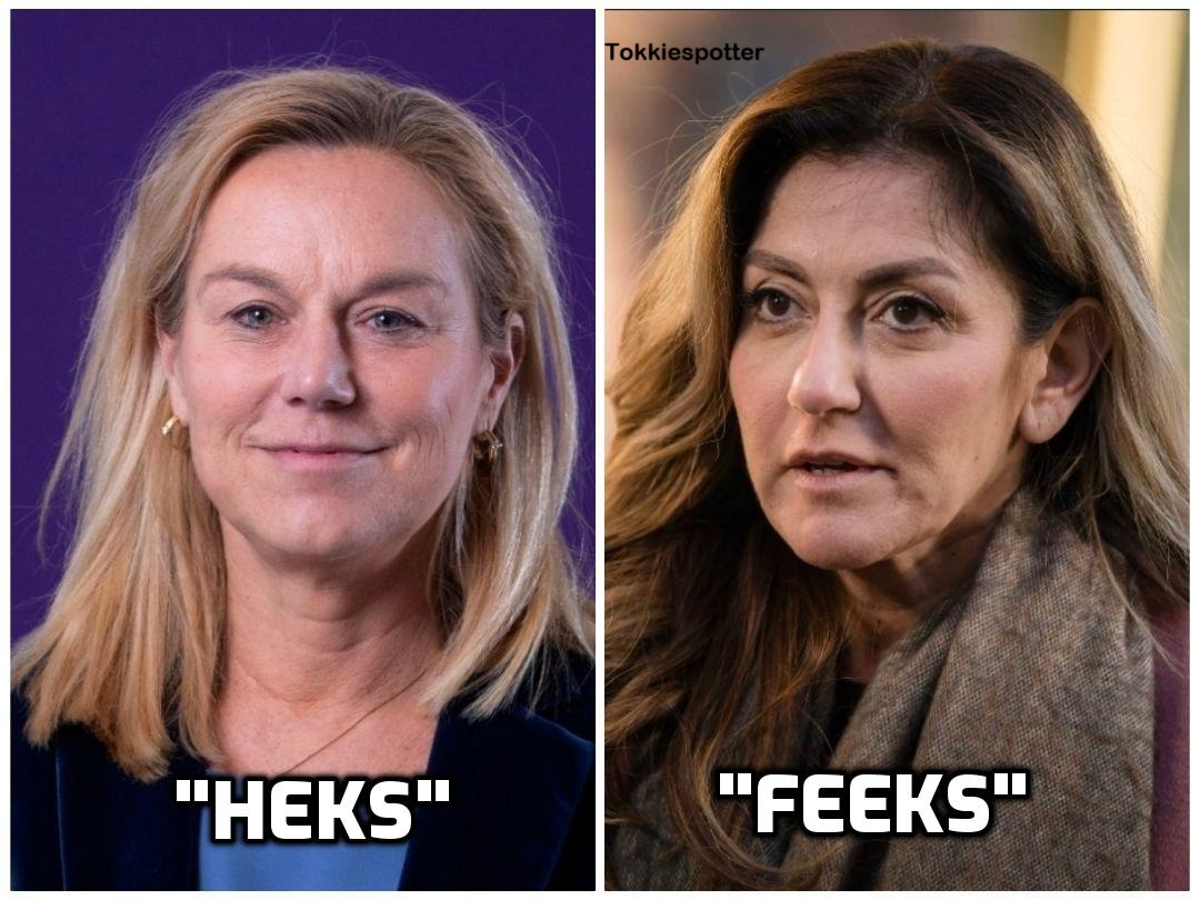 TokkieSpot's tweet image. Kaag wordt &quot;Heks&quot; genoemd.
Domrechts: &quot;De waarheid mag gezegd worden!&quot;.

Yeşilgöz wordt &quot;Feeks&quot; genoemd.
Domrechts: &quot;Schande, oprotten met links!&quot;.

#Heks #Feeks