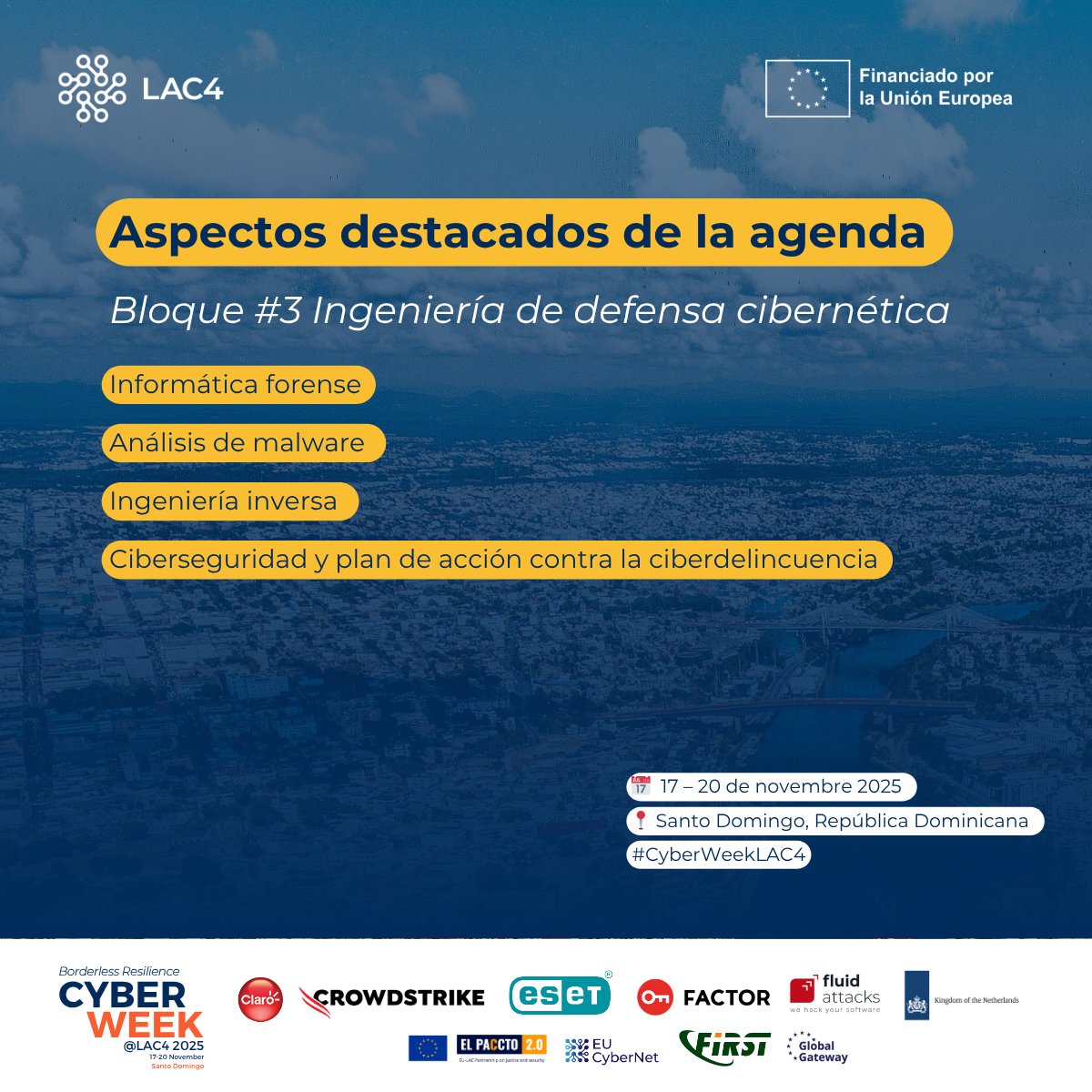 LAC4_EUCN's tweet image. 🔦 ¡Destacado de la agenda de #CyberWeekLAC4!

Bloque de “Ingeniería de Ciberdefensa”: fundamentos técnicos desde forense digital hasta análisis de malware y estrategias regionales de ciberseguridad.

👉 🔗 Explora la agenda completa: lac4.eu/es/anunciada-l…
