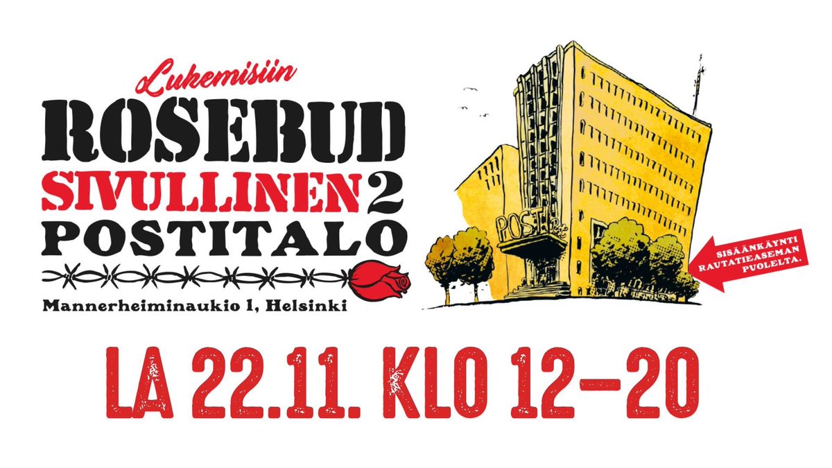 Arvoisa #kirjatwitter, viikon päästä tervetuloa avajaisiin! 

#sivullinen jatkaa Kaisaniemessä tammikuun loppuun mutta avautuu jo Postitalossa. Tätä on kovasti odotettu, kyselty ja valmisteltu. Kutsua saa jakaa. #booktok