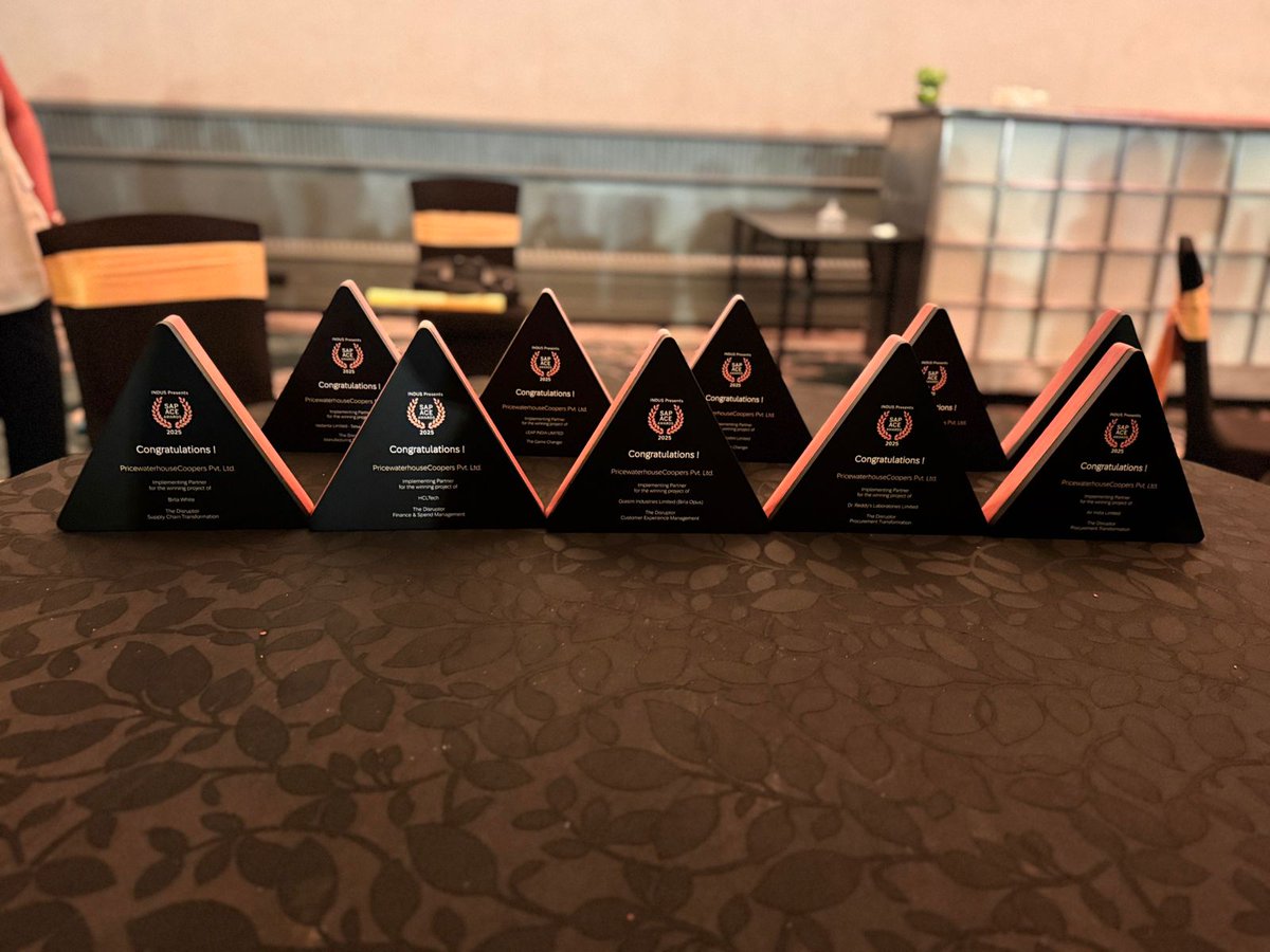 PwC_IN's tweet image. PwC India is proud to be recognised with 9 wins at the SAP ACE Awards 2025 — a milestone that reflects the passion, expertise and dedication of our people. 

Heartfelt congratulations to all our winners and contributors across engagements! 

#SAPACEawards2025 #PwCProud
