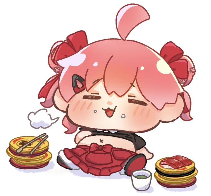 けぷ〜っ、みんなの分たべちまったにぇ〜 #miko_Art #スシローさくらみこコラボ #にゃっはろ〜スシろ〜