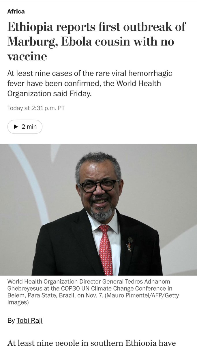 Marburg virus outbreak in Ethiopia, the first ever in this country. 

Over the past 5 years, multiple countries have had their first #Marburg outbreaks including Rwanda, Guinea, Equatorial Guinea, Tanzania and Ghana. 

We have been studying Marburg spillover for the past 2 years