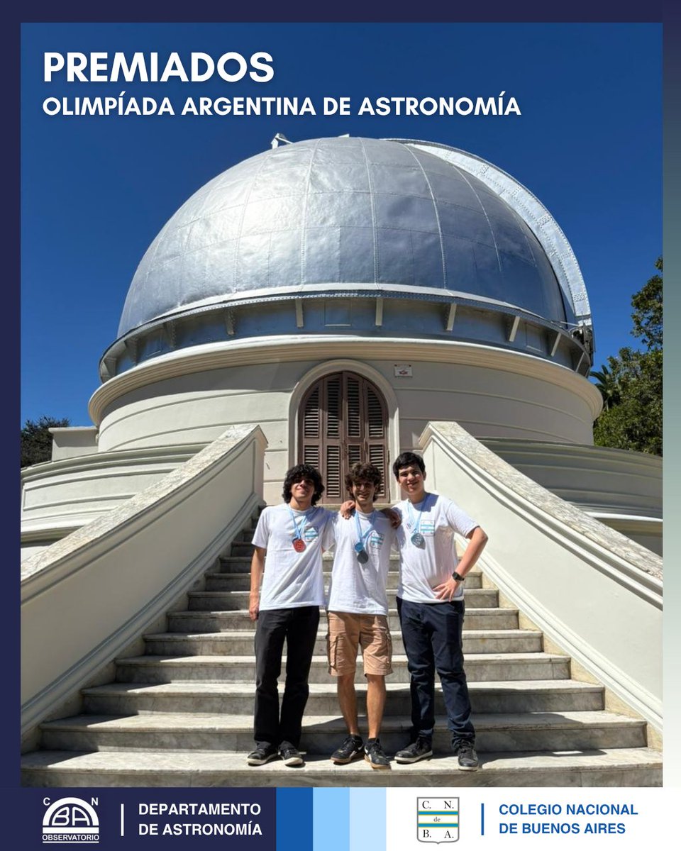 astrocnba's tweet photo. Premiados Olimpíada Argentina de Astronomía 2025

Juan Tellechea (3° 12): Medalla de plata compartida

Manuel Franco (6° Exactas): Medalla de plata compartida

Andrés Contrera (6° Exactas): Medalla de bronce

¡Felicitaciones, chicos! https://t.co/tL15UZc4mU