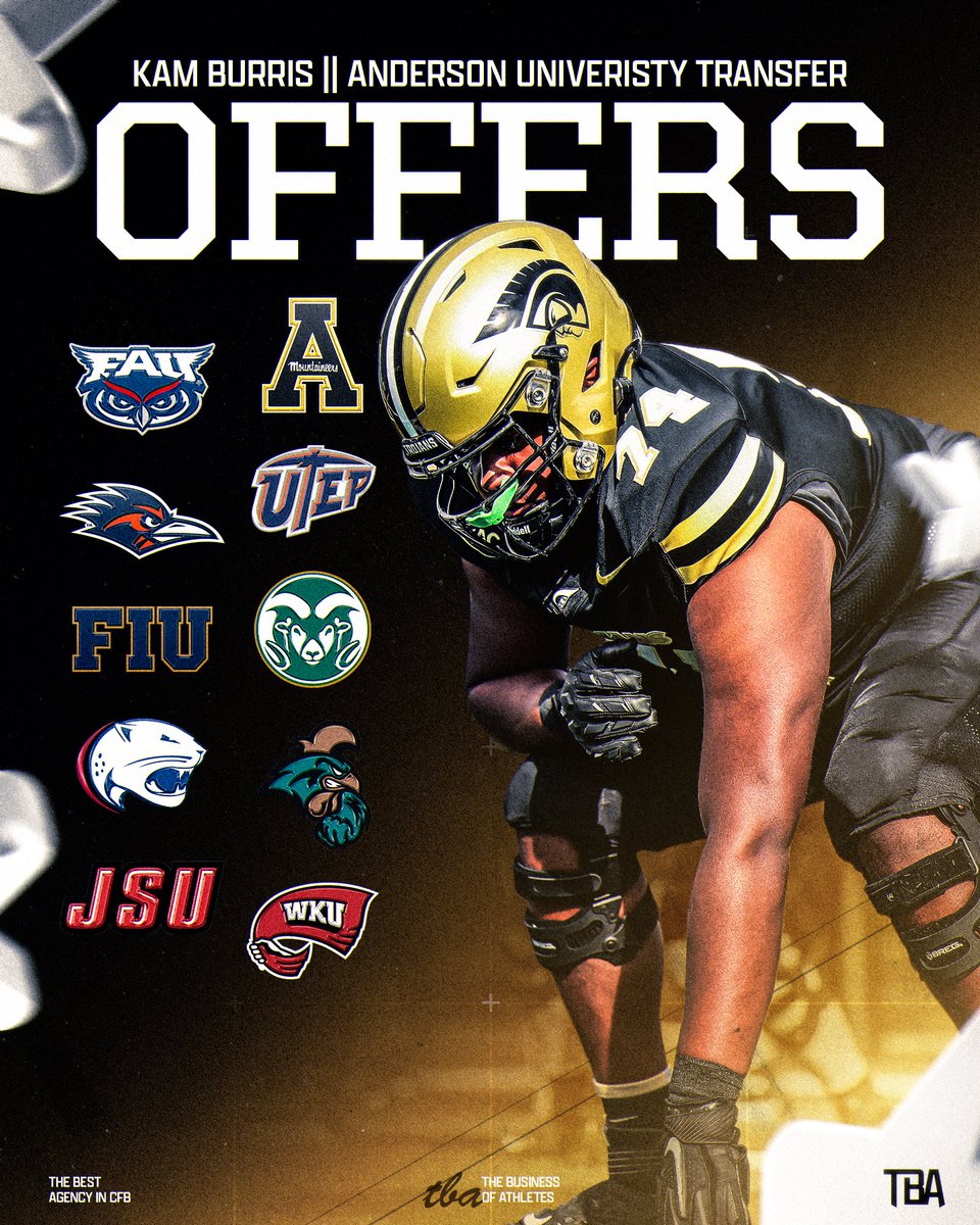 Kam Burris is HEATING UP 🔥. 
Anderson University transfer stacking real interest 10+ programs already at the table.
The next anchor in your trenches.