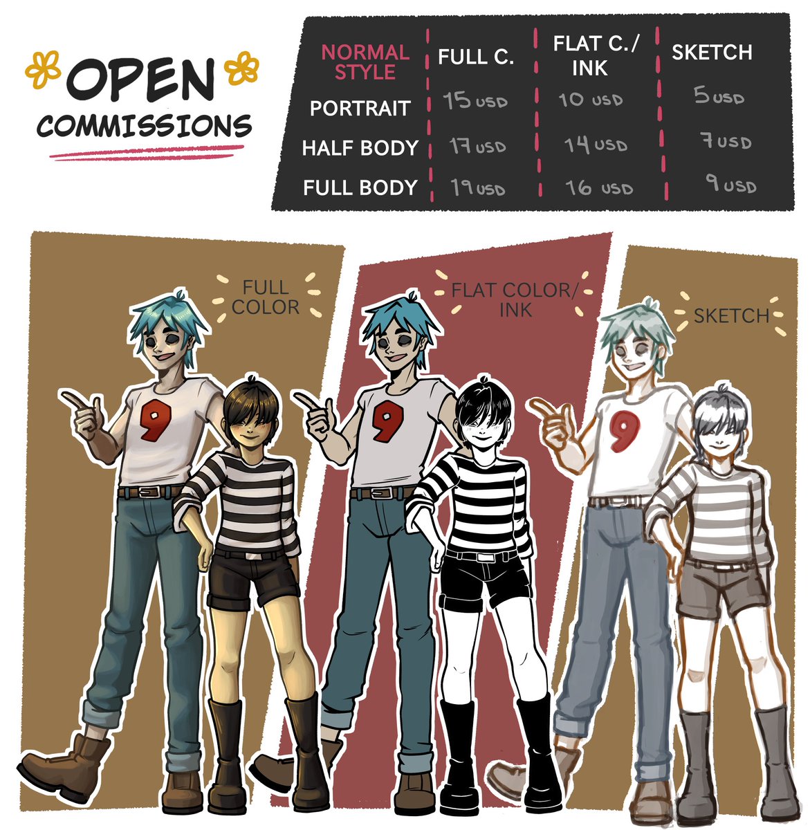 Ocio_coff's tweet photo. @Captain_J4M Hello! I leave here my drawings and prices. I work two different styles with affordable budgets ^^💗 https://t.co/OCv1QbuQMT