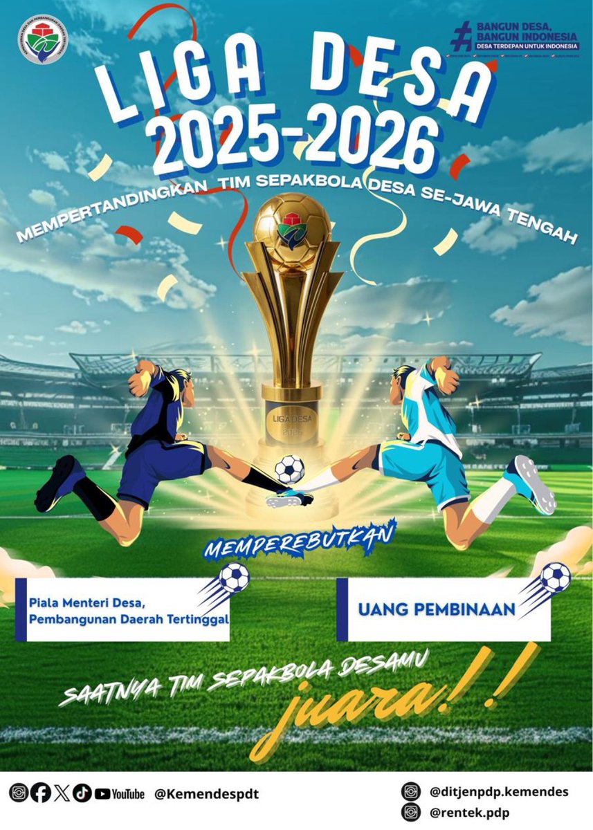 Liga Desa 2025-2026. memperebutkan piala Menteri Desa, Total Hadiah Rp. 145.000.000. siapkan tim sepak bola desa anda untuk mendaftar biar jadi juara.

#LigaDesa
#LigaSepakBolaDesa
#PialaMenteriDesa
#TPPProvBali

<a href="/prabowo/">Prabowo Subianto</a>
<a href="/YandriSusanto/">Yandri Susanto</a>
<a href="/ArizaPatria/">Ariza Patria</a>