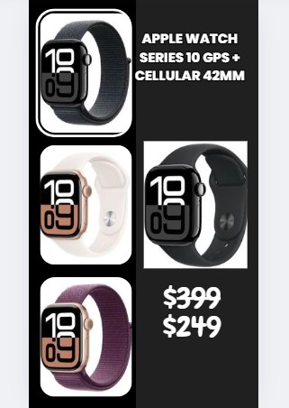 D26585421D's tweet image. Time to upgrade your wrist game ⌚ Walmart’s dropping the Apple Watch Series 10 GPS + Cellular 42mm to $249 (was $349).

shopstyle.it/l/cwy9l

#WalmartDeals #AppleWatch #TechSteal