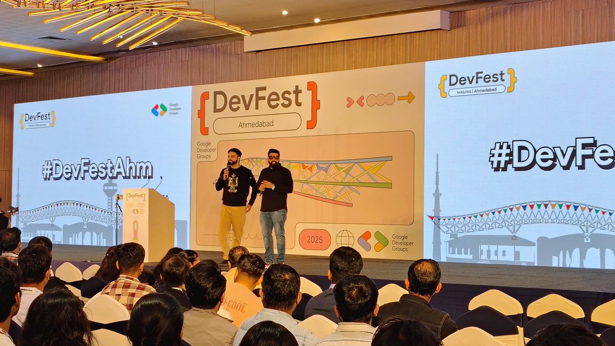 Karan Chugh  and Ashish Chawla owning the #DevFestAhm stage!