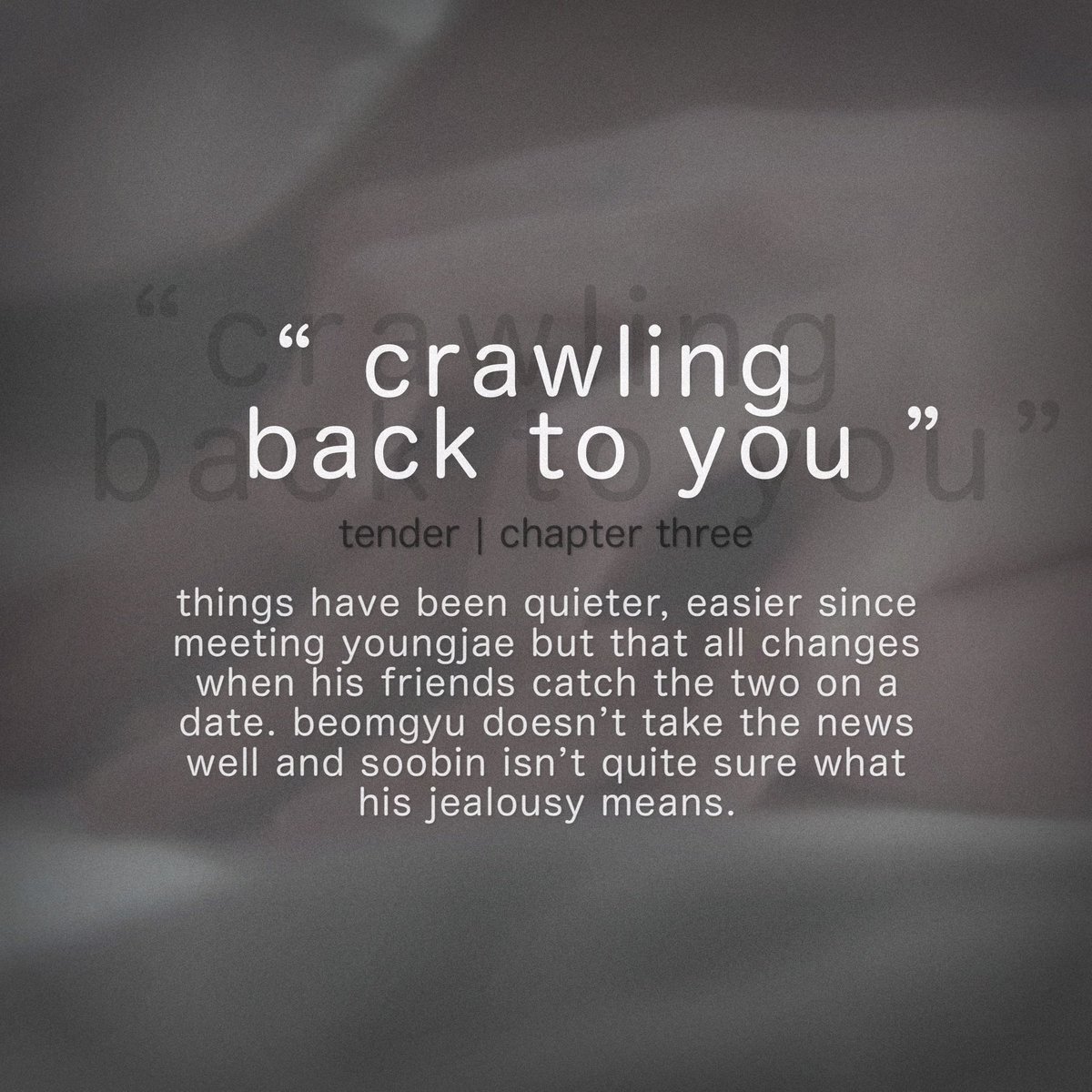 ☁️ tender | 3 - crawling back to you …

→ rated e
→ 23k+, ongoing 
→ best friends sgyu
→ first time, friends to lovers, slow burn

🔗 archiveofourown.org/works/67008178… 
🔗 alterspring.org/@staylonely