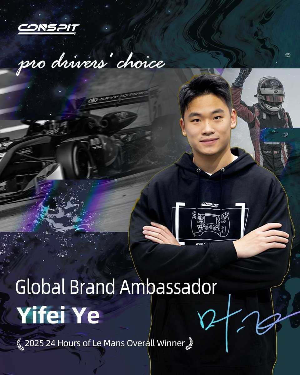 OfficialCONSPIT's tweet image. Le Mans Champion @yifei_ye Officially Becomes CONSPIT Global Brand Ambassador!

PRO DRIVERS&apos; CHOICE

#CONSPIT #ProDriversChoice #YeYifei #LeMansChampion #VirtualMeetsReality #SimRacing
