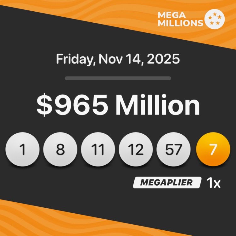 #MegaMillions results are in.

Here are the winning numbers for tonight,
Friday, Nov. 14

1-8-11-12-57 − 7 MB − 1x MP

#lottery #lotto #loteria