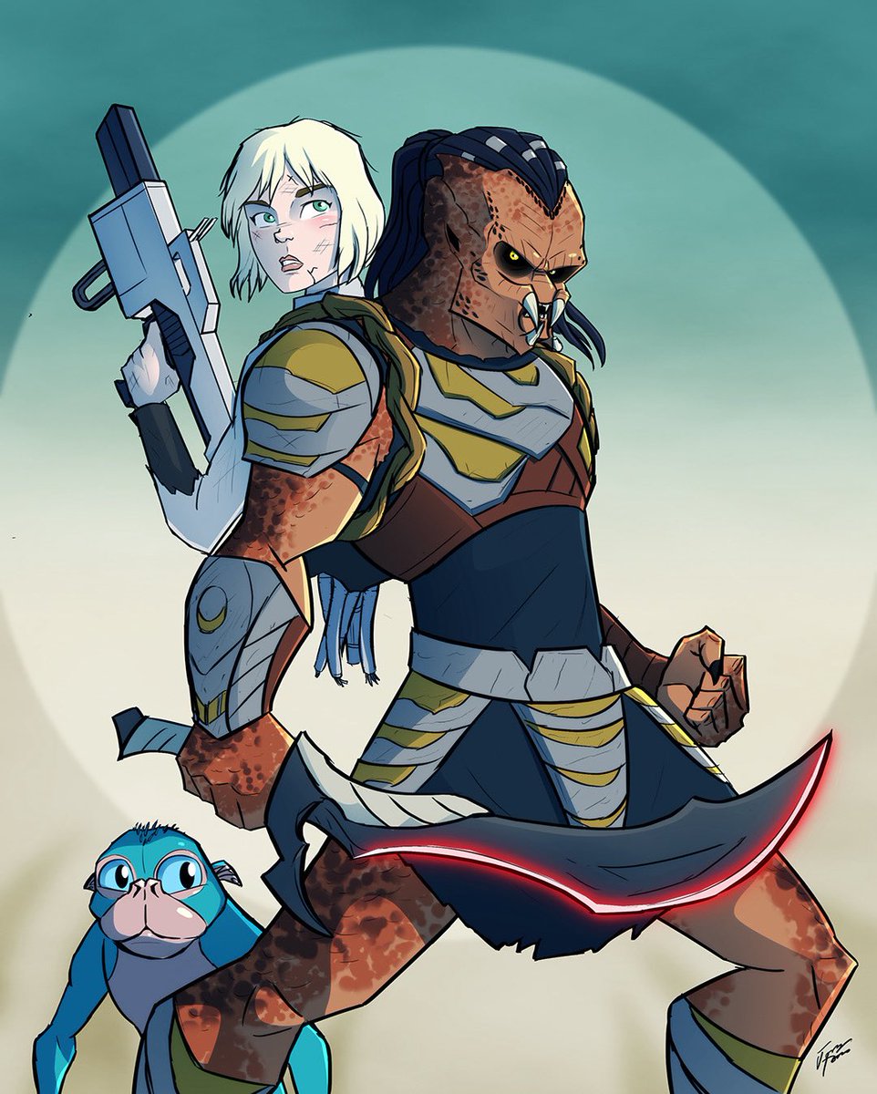 jtorresartist's tweet photo. Dek, Thia and Bud. #PredatorBadlands #dek #thia #bud #yautja #art #fanart https://t.co/fSxHYgTgJQ