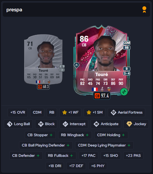 WeaverFUT's tweet photo. 🚨Someone crafted a 97.4 Meta rating Toure Evolution #FC26 

- 6'9"
- Every Defensive PlayStyle
- Jockey+
- Insane in-game stats https://t.co/uFowycKrlI
