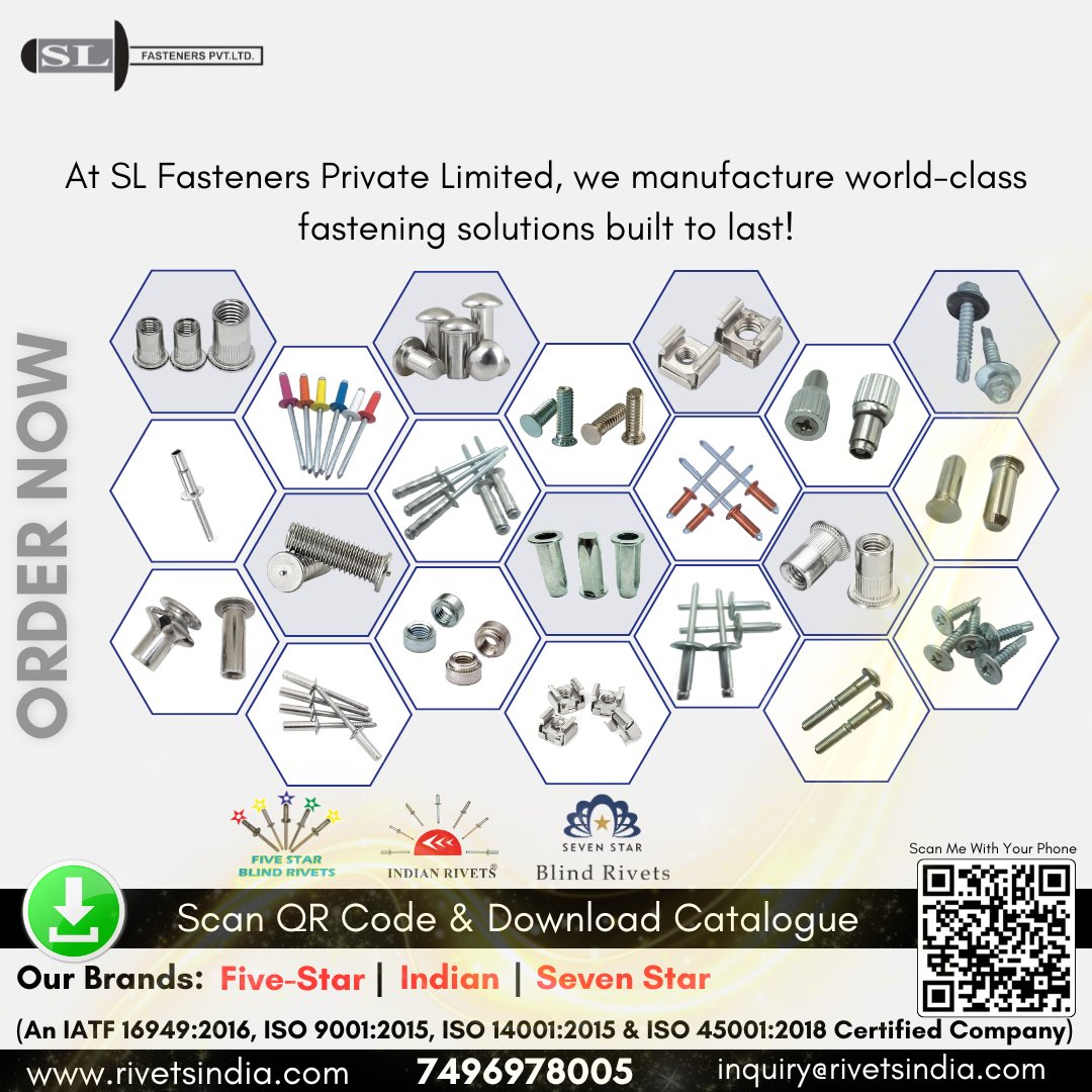 Slfasteners321's tweet image. SL Fasteners Private Limited — Your Trusted Partner in Precision Fastening Solutions!
.
Enquire now
+91-7496978005
inquiry@rivetsindia.com
Visit us : rivetsindia.com
.
#BlindRivets #Fasteners #Manufacturing #EngineeringSolutions #MakeInIndia #SLFastener  #rivetnuttool