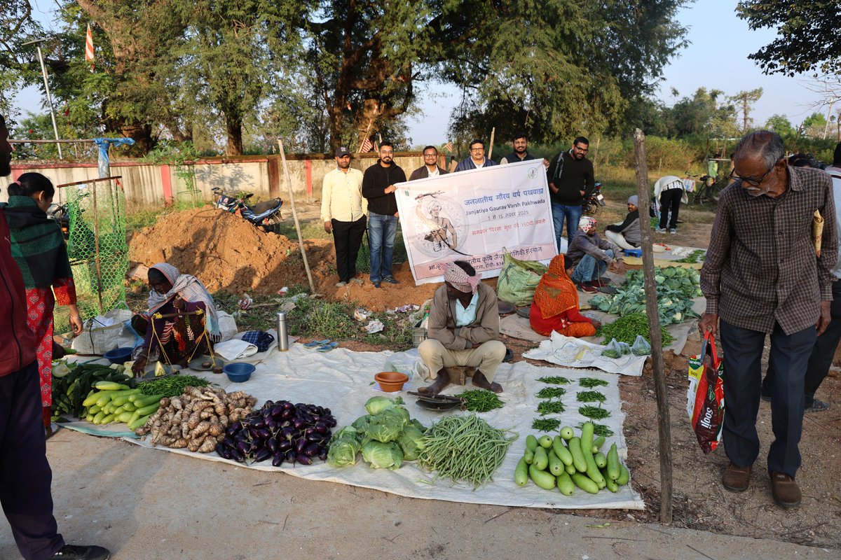 Day 14 of Janjatiya Gaurav Varsh Pakhwada 2025: ICAR–IIAB conducted an agri-awareness programme at the Tribal Farmer Market, Bhusur, where farmers learned about govt schemes, animal husbandry &amp; horticulture. #JanjatiyaGauravVarshPakhwada #TribalFarmers #Agriculture
